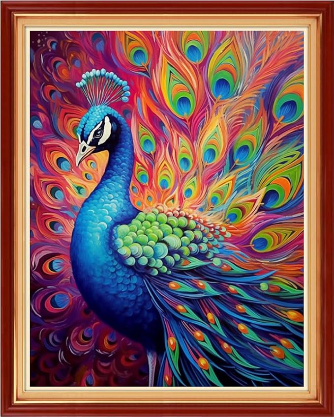 Dimensean Stamped Cross Stitch Kits Full Range of Embroidery Patterns Starter Kits for Beginners Adult DIY Cross Stitches Needlepoint Kits 11CT-Colorful Peacock 16x20 inch