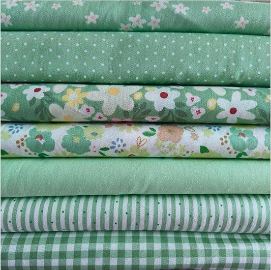 7Pcs 9.8"*9.8"(25cm*25cm) Cotton Fabric DIY Making Supplies Quilting Patchwork Fabric Fat Quarter Bundles DIY for Quilting Cotton Patchwork Cushions (Green Flowers Mix, 25 * 25cm)