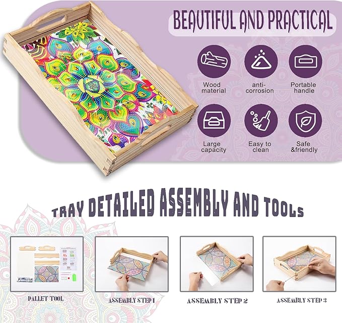 EWJRNSF Diamond Art Kits for Adults Wooden Serving Trays with Handles, 5D Diamond Painting Big Gem Arts and Craft Gifts Trays Decor Gift Home Decor 7.8x11.8 Inches Succulence B