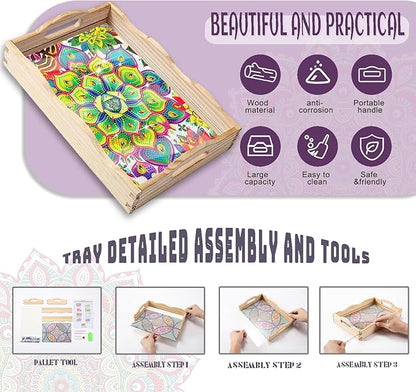 EWJRNSF Diamond Art Kits for Adults Wooden Serving Trays with Handles, 5D Diamond Painting Big Gem Arts and Craft Gifts Trays Decor Gift Home Decor 7.8x11.8 Inches Succulence B