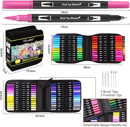 Oficrafted 76 Colors Dual Tip Brush Pens with Brush Tip and Fine Tip for Artists Adult, Coloring Markers for Adult Coloring Books Professional Marker Set for Note Taking and Lettering