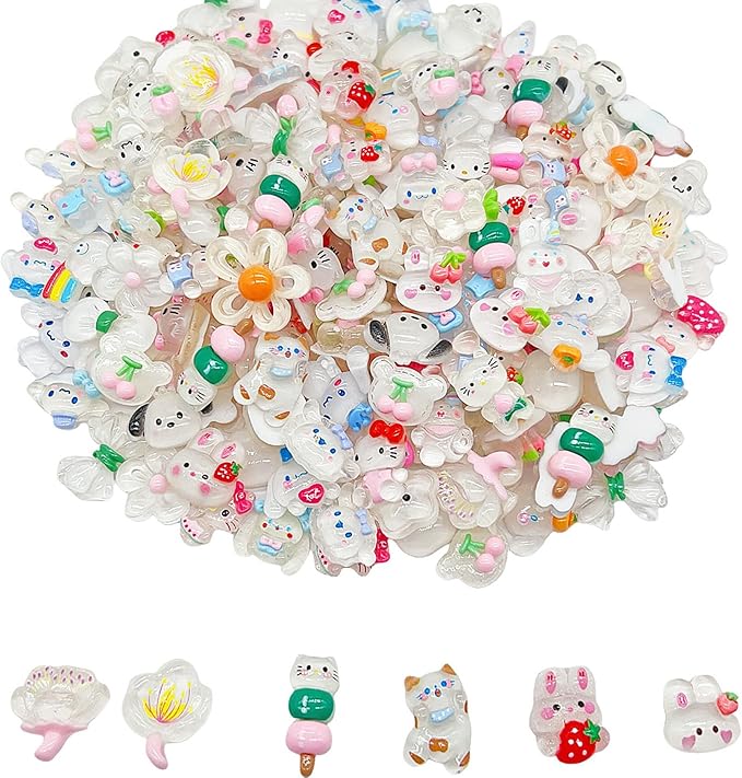 60 Pcs Slime Charms Bulk DIY Craft Making Kit, Cute Flat Back Resin Charms for Crafts (White)