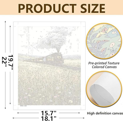 DFPSCLLA Paint by Numbers for Adults, Steam Train in Wildflower Field DIY Paint by Numbers Acrylic Paint Canvas, Painting Kits Art on Canvas for Home Wall Art 16x20 Inch（Without Frame）