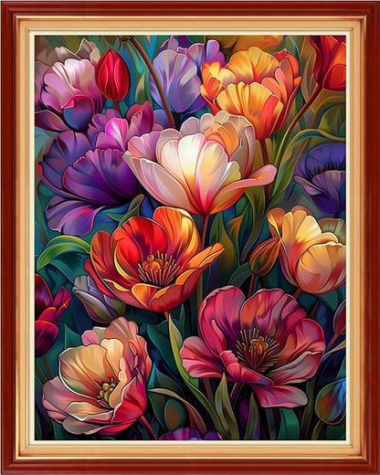 Foxhool Stamped Cross Stitch Kits,11CT Printed Cross Stitch Pattern Full Embroidery Kits for Beginner Needlepoint Kits-Colorful Flowers 16x20 inchs