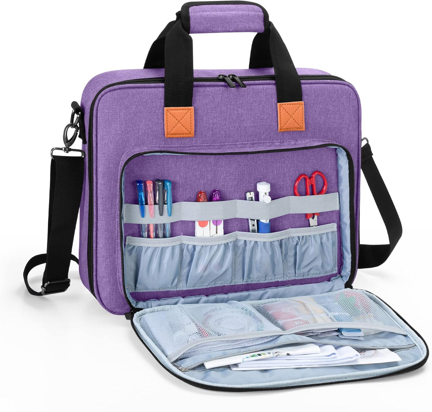 Luxja Embroidery Project Bag with Compartments & Shoulder Strap (Purple)