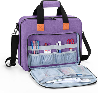 Luxja Embroidery Project Bag with Compartments & Shoulder Strap (Purple)