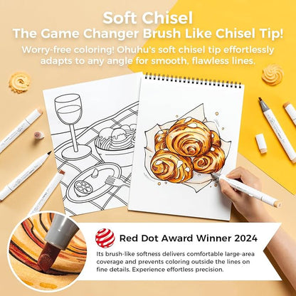 Ohuhu Alcohol Markers: Soft Chisel Red Dot Design Award Winner 24 Skin-color Brush & Soft Chisel Dual Tips Drawing Markers for Artists Beginners Adults Coloring Illustration Sketching - Honolulu S