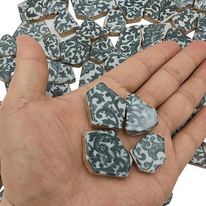1.1 LB Porcelain Ceramic Mosaic Tiles,Broken Irregular Mosaic Tiles for DIY Craft Floor,Kitchen,Pool, Flower Pots Mosaic Making Supplies (Porcelain Black 02)