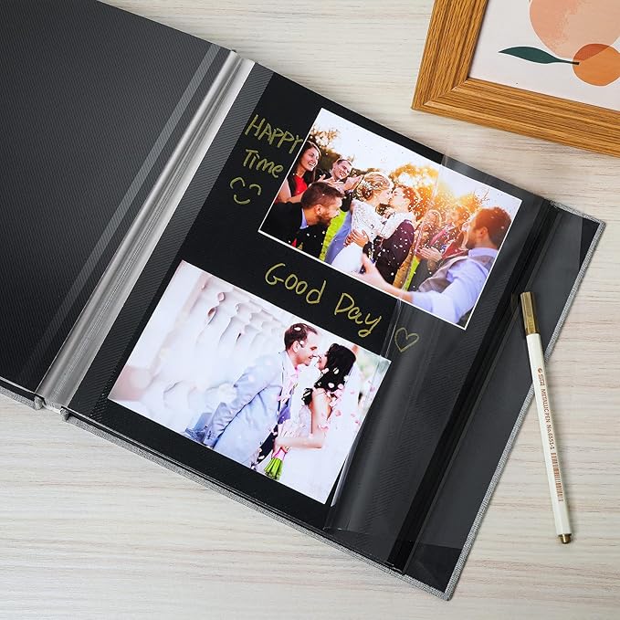 Spbapr Large Photo Album Self Adhesive Linen Cover Magnetic Scrapbook Album DIY Scrap Book 60 Black Sticky Pages for 3x5 4x6 5x7 8x10 Pictures with A Metal Pen