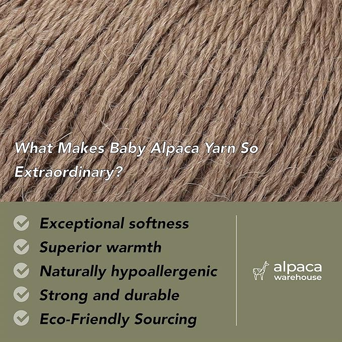 100% Baby Alpaca Yarn Wool Set of 3 Skeins (150 Grams) DK Weight - Made in Peru - Heavenly Soft and Perfect for Knitting and Crocheting (Beige, DK)