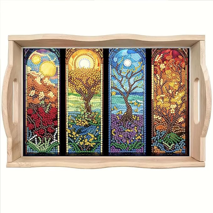 SHLUHA Diamond Art Kits for Adults Wooden Serving Trays with Handle Food Tray for Breakfast Home Decor Gift