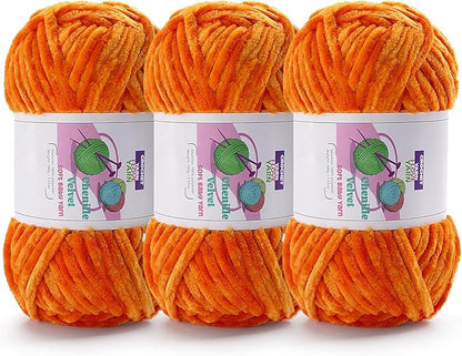 3 Skeins Velvet Chunky Yarn, Chenille Yarn for Crocheting and Hand Knitting, Blanket Yarns for Making Scarves and Knitting Projects - Amigurumi Crochet Yarn (3×3.5oz, 3×87.5yds)