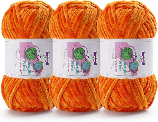 3 Skeins Velvet Chunky Yarn, Chenille Yarn for Crocheting and Hand Knitting, Blanket Yarns for Making Scarves and Knitting Projects - Amigurumi Crochet Yarn (3×3.5oz, 3×87.5yds)