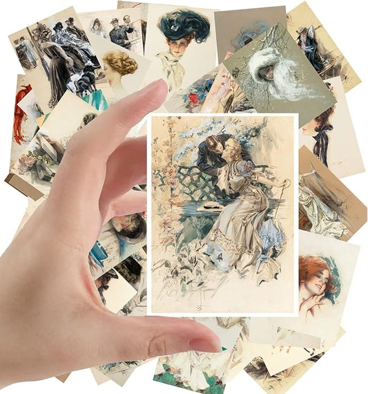 Large Stickers (24 pcs 2.5"x3.5" Each) Beautiful Portraits of Gorgeous Victorian Men and Women Vintage Postcards Retro Greeting Card Book Illustration Reprint