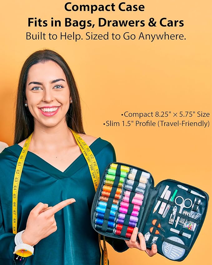 Vellostar Sewing Kit for Adults & Beginners - A Portable Hand Needle and Thread Kit with Premium Sewing Supplies and Accessories for Emergency Clothing Repairs, Travel, and Home Mending