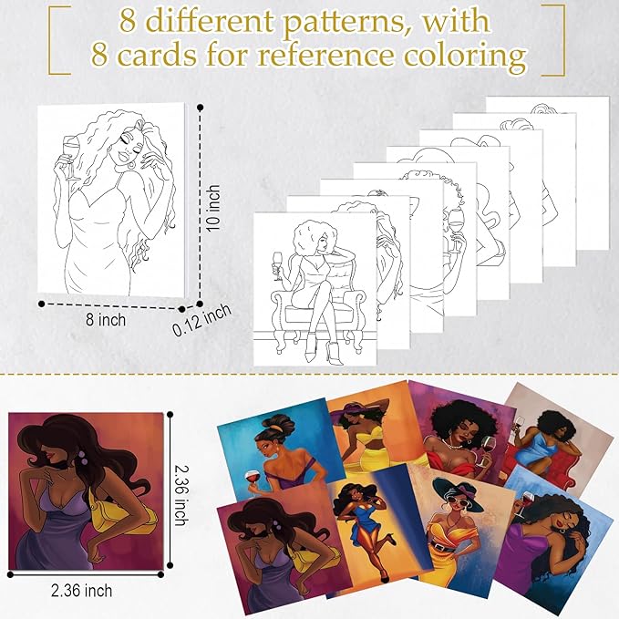 Cholemy 36 Pcs Valentine Paint and Sip Kit for Adults 8''x10'' Pre Drawn Canvas for Painting DIY Afro Acrylic Painting Kit Wood Easel Brushes Date Night Bulk for Party Gifts(Charming Lady)