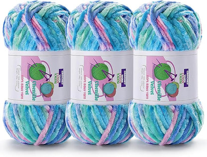 3 Skeins Velvet Chunky Yarn, Chenille Yarn for Crocheting and Hand Knitting, Blanket Yarns for Making Scarves and Knitting Projects - Amigurumi Crochet Yarn (3×3.5oz, 3×87.5yds)