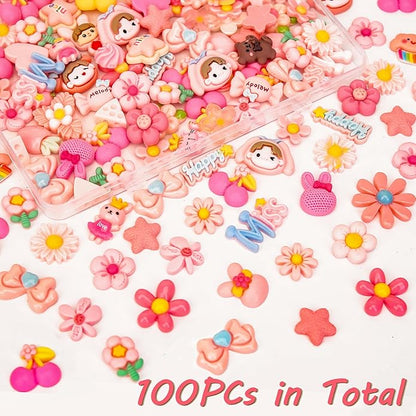 100Pcs Slime Charms, Mixed Cute Resin Charms Set for Scrapbooking, Phone Cases, Hair Accessories, Fake Candy Decor, Crafting Embellishments & DIY Keychains