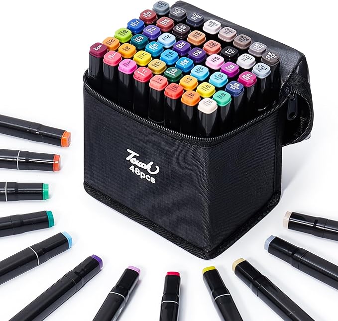 Hopesky 48 Colors Alcohol Markers - Dual Tip Permanent Art Markers Set for Coloring Drawing Painting, Fine and Chisel Tip Alcohol Based Pens with Storage Case for Adult Artists
