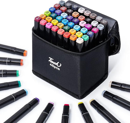 Hopesky 48 Colors Alcohol Markers - Dual Tip Permanent Art Markers Set for Coloring Drawing Painting, Fine and Chisel Tip Alcohol Based Pens with Storage Case for Adult Artists