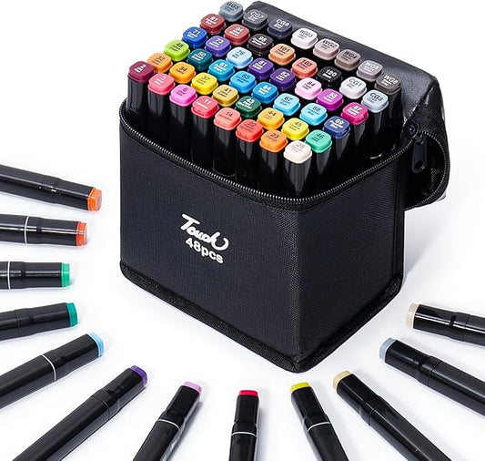 Hopesky 48 Colors Alcohol Markers - Dual Tip Permanent Art Markers Set for Coloring Drawing Painting, Fine and Chisel Tip Alcohol Based Pens with Storage Case for Adult Artists