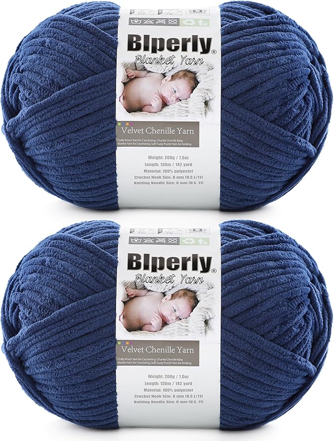 6 Super Bulky Velvet Chenille Yarn for Crocheting - 2 Skein of 200g/7 oz - Ultra Soft Heavy Weight Chunky Knitting Yarn for Baby Blankets, Amigurumi, Home Decor（Dark Blue，2 Skein）