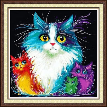 Joycasa Stamped Cross Stitch Kits for Beginners Full Range of Cross Stitching 11 CT Printed Cross Stitch Kit for Adults Cross-Stitch Patterns Needlepoint Kits-Colorful Cat 18x18 inchs