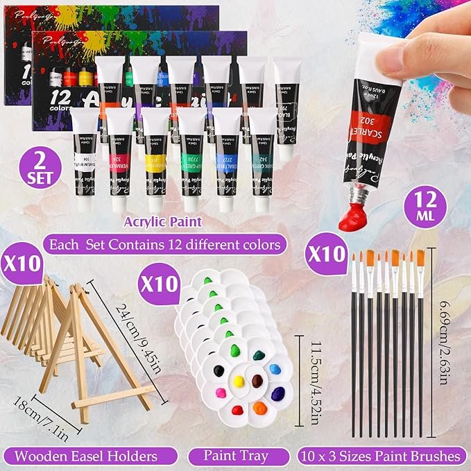 Ctosree 72 Pcs Colorful Sky Paint and Sip Kit for Adults 8'' x 10'' Pre Drawn Canvas for Painting DIY Pre Printed Canvas for Party Favor Afro Acrylic Painting Kit Wood Easel Brushes Date Night Bulk