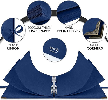 Bstorify Square Scrapbook Photo Albums 8 x 8 Inch Blue Hardcover with Ribbon Closure - Ideal for Scrapbooking, Art & Craft Projects