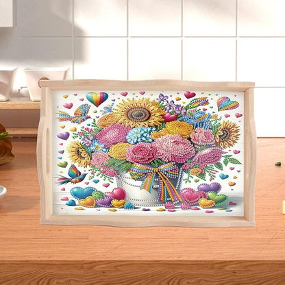 JISHSHAY Diamond Art Serving Trays Diamond Painting Food Trays Gem Art Serving Platter Gem Painting Mosaic Kits for Adults DIY Kits for Adults, with Wood Handle 20×30cm/7.87×11.81in, Flower