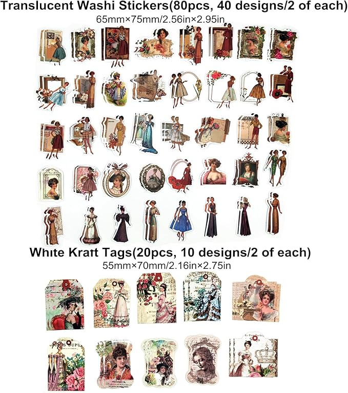 200PCS Vintage Scrapbooking Supplies Pack, Aesthetic Scrapbook Sticker Paper Art Journaling Kit for Junk Journals, Planner, Cottagecore Decor Gifts (Rose)