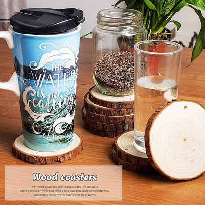 5ARTH Natural Wood Slices - 30 Pcs 3.1-3.5 inches Craft Unfinished Wood kit Predrilled with Hole Wooden Circles for Arts Wood Slices Christmas Ornaments DIY Crafts