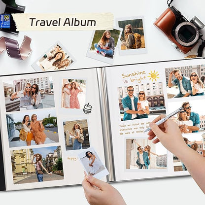 RECUTMS DIY 60 Pages Leather Cover Scrapbook Photo Album 4x6 5x7 8x10,Self Adhesive Photo Album Holds Photos of Any Size Baby Family Wedding Anniversary Albums(Light Champagne)