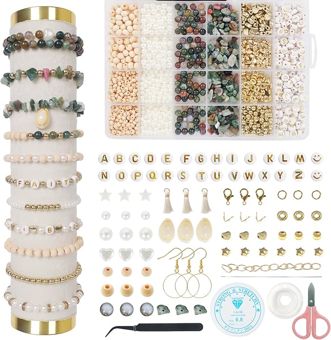 TOIPINIO Bracelet Making Kit Jewelry Making Supplies Kit Natural Stone Beads for Irregular Natural Stone with for DIY Craft -1736 PCS Friendship Bracelet/Necklace/Earrings for Adults (Indian Jasper)