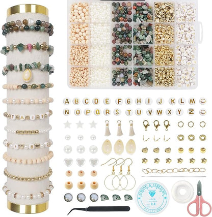 TOIPINIO Bracelet Making Kit Jewelry Making Supplies Kit Natural Stone Beads for Irregular Natural Stone with for DIY Craft -1736 PCS Friendship Bracelet/Necklace/Earrings for Adults (Indian Jasper)