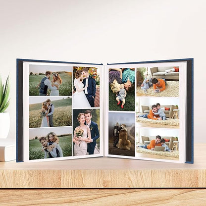 Aenbuslm Photo Album Self Adhesive Pages for 4x6 5x7 8x10 Pictures Scrapbook Magnetic Photo Albums with Sticky Pages Books with A Metallic Pen for Baby Wedding Family 13.2x12.8 Blue 60 Pages