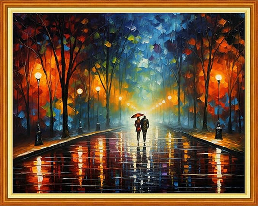 DMCVIVR Stamped Cross Stitch Kits for Adults Beginners Embroidery Kits 11CT Needlepoint Kits Cross Stitch Patterns Embroidery Patterns-Strolling on a Rainy Night 16x20 inch
