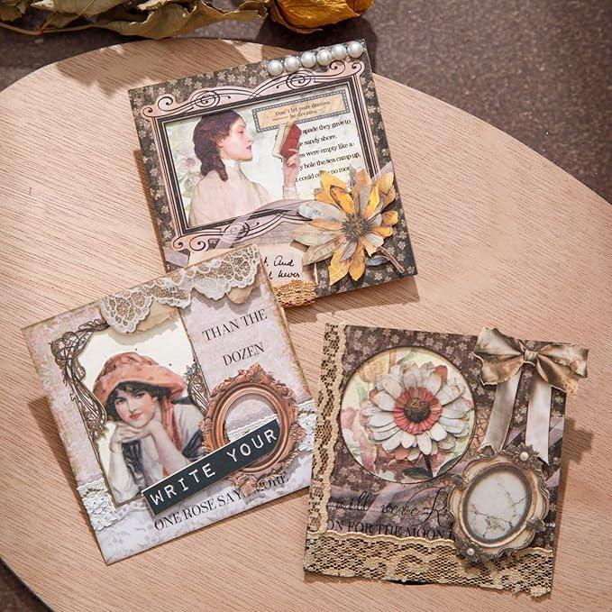 AuriicLeaf Retro Frame Cardstock Stickers, 60PCS Photo Window Designs - Vintage Square Collage Frames for Scrapbook Albums Diaries DIY Decor