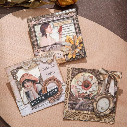 AuriicLeaf Retro Frame Cardstock Stickers, 60PCS Photo Window Designs - Vintage Square Collage Frames for Scrapbook Albums Diaries DIY Decor