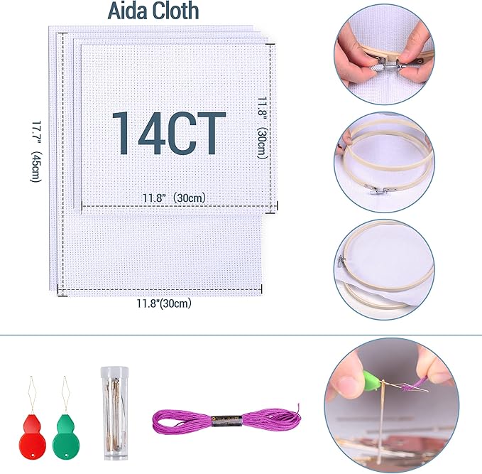 LoDrid Embroidery Kit, Double-Layer Round Storage Bag with Complete Cross Stitch Tools Kit, Embroidery Starter Kits for Beginners, Adults, with Handles and Shoulder Strap, Totem