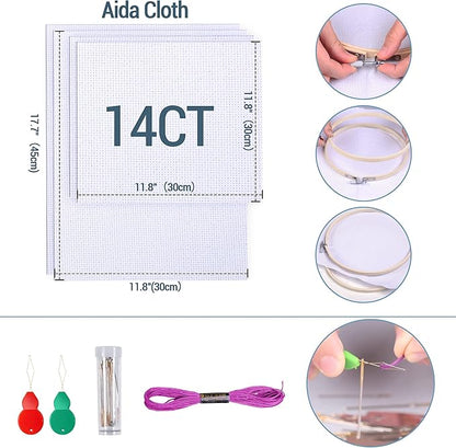 LoDrid Embroidery Kit, Double-Layer Round Storage Bag with Complete Cross Stitch Tools Kit, Embroidery Starter Kits for Beginners, Adults, with Handles and Shoulder Strap, Totem