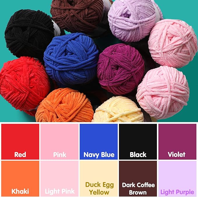 Baby Blanket Yarn for Crocheting - Soft Velvet Fluffy Chenille Yarn for Knitting Amigurumi Making Scarves, Doll - 100g/3.5oz 131 Yards Thick Plush Yarns (1, Violet)