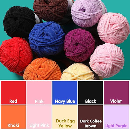 Baby Blanket Yarn for Crocheting - Soft Velvet Fluffy Chenille Yarn for Knitting Amigurumi Making Scarves, Doll - 100g/3.5oz 131 Yards Thick Plush Yarns (3, Red)