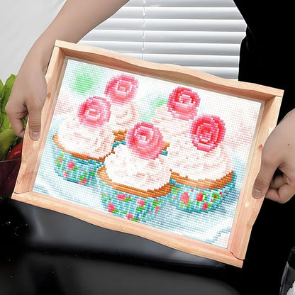 DIY Art Painting Wooden Tray Kit, Food Tray with Handle Diamond Painted Table Decoration Tray, for Breakfast, Bar Dinner Table Diamond Dots Gem Painting Art Set for Beginners (#31-Cake)