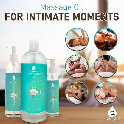 Pursonic Pure Unscented Fractionated Coconut Oil - 32 Oz Multipurpose Oil for Skin, Hair, Body Massage & Makeup Removal - Carrier Oil for Essential Oils and Aromatherapy