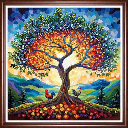 Redxing Stamped Cross Stitch Kits Full Range of Embroidery Starter Kits- Needlepoint Counted Cross Stitch Kits for Beginner Adults 11CT Printed Embroidery Kit-Colorful Tree Sunrise 18x18 inchs