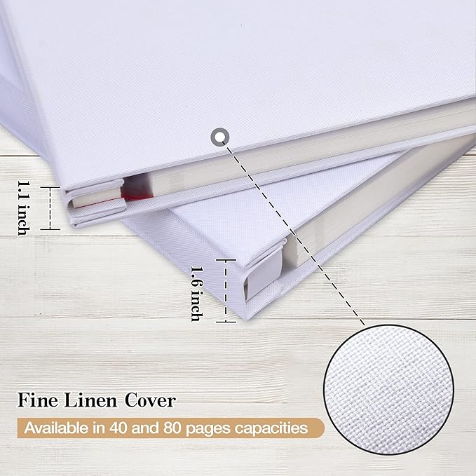 potricher Large Photo Album Self Adhesive 3x5 4x6 5x7 8x10 10x12 Pictures Linen Cover 80 Blank Pages Magnetic DIY Scrapbook Albums with A Metallic Pen (White)