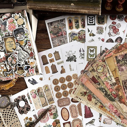 Prstincol Vintage Aesthetic Washi Stickers and Papers for Scrapbooking, 40 Sheets Ephemera Book for Art Journaling with Flower Butterfly Beauty Theme Stickers and Decoupage Papers for Junk Journal