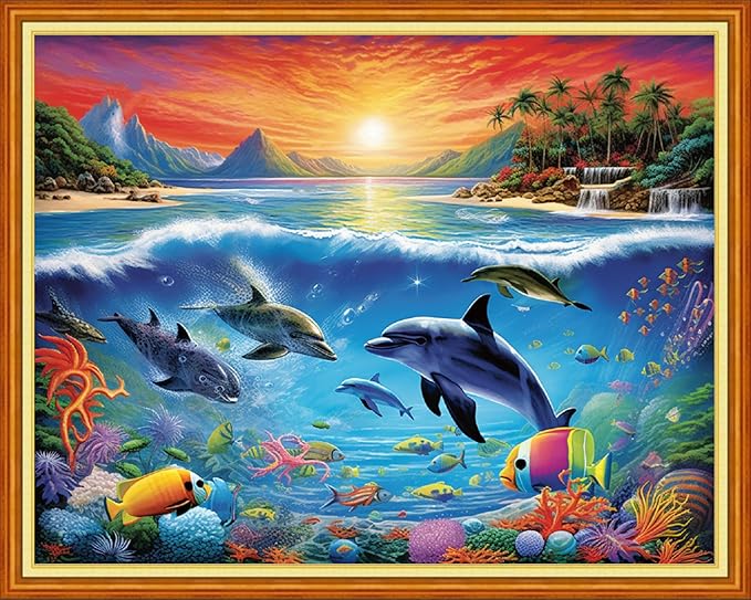 Dooxvey Cross Stitch Kits for Adults Stamped Full Range of Embroidery Starter Kits for Beginners 11CT Printed Cross Stitch Patterns Needlepoint Kits Stamped Crossstitching-Ocean Scenery 16x20 inch