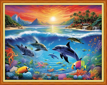 Dooxvey Cross Stitch Kits for Adults Stamped Full Range of Embroidery Starter Kits for Beginners 11CT Printed Cross Stitch Patterns Needlepoint Kits Stamped Crossstitching-Ocean Scenery 16x20 inch